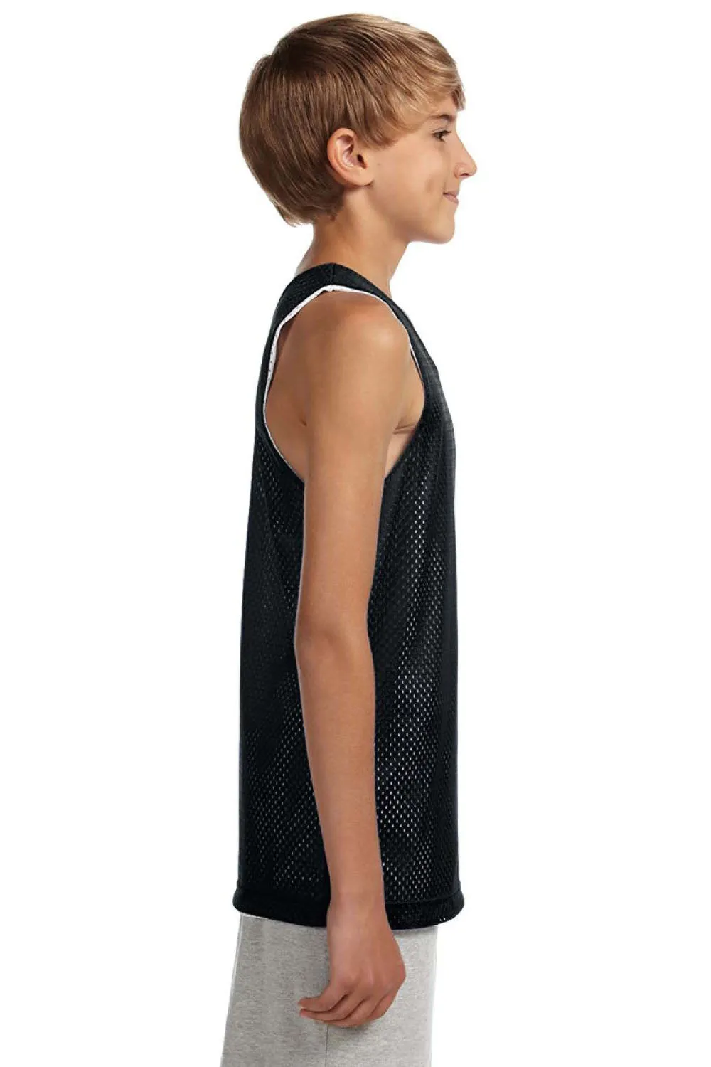 A4 Youth Reversible Moisture Wicking Mesh Tank Top - Black/White