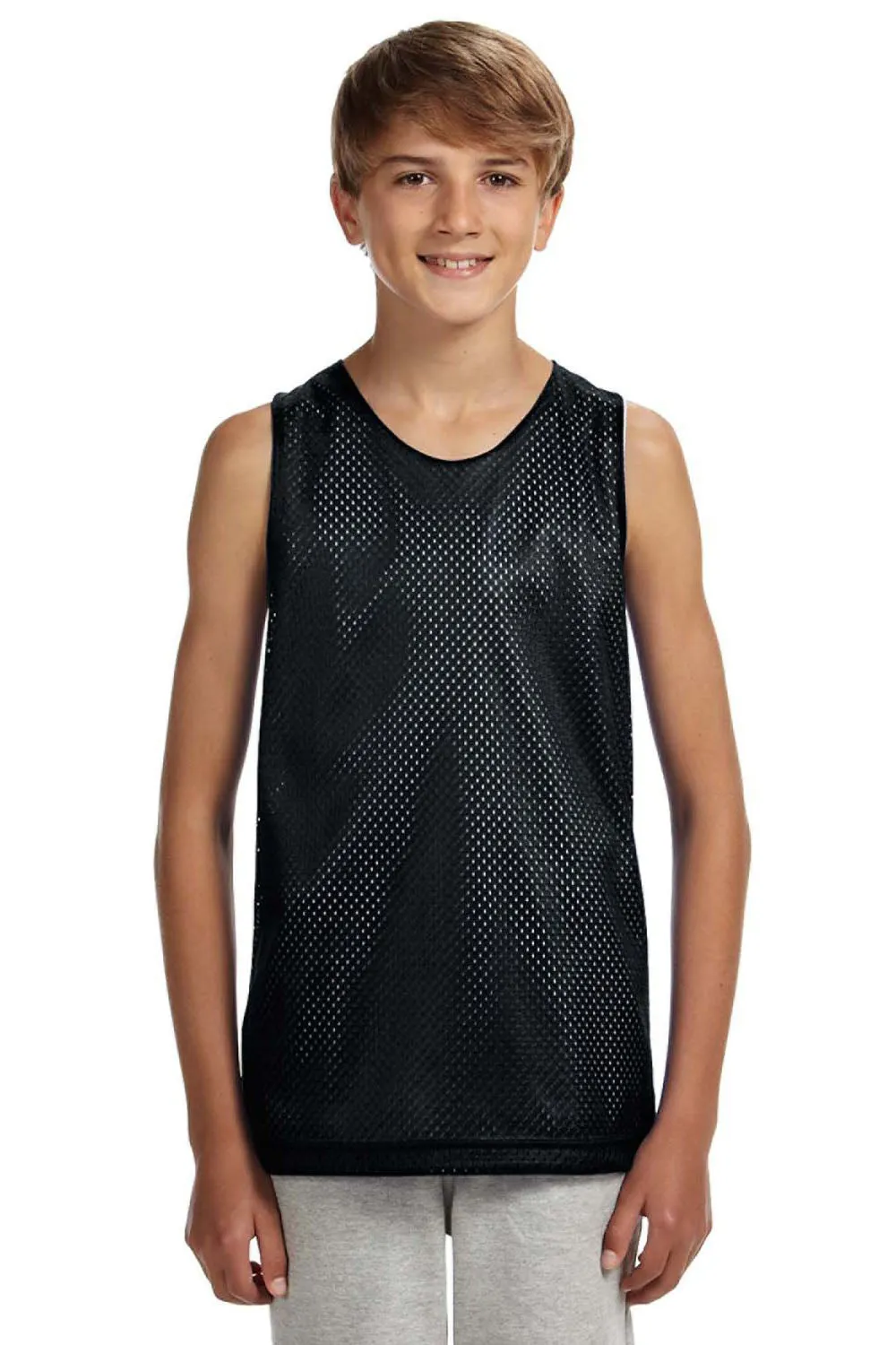 A4 Youth Reversible Moisture Wicking Mesh Tank Top - Black/White