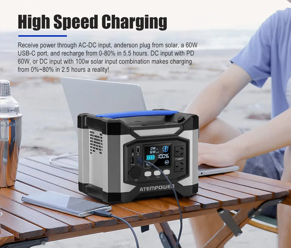 Atem Power AP500X 500W 518Wh Portable Power Station Generator Solar Power Charging Battery Backup