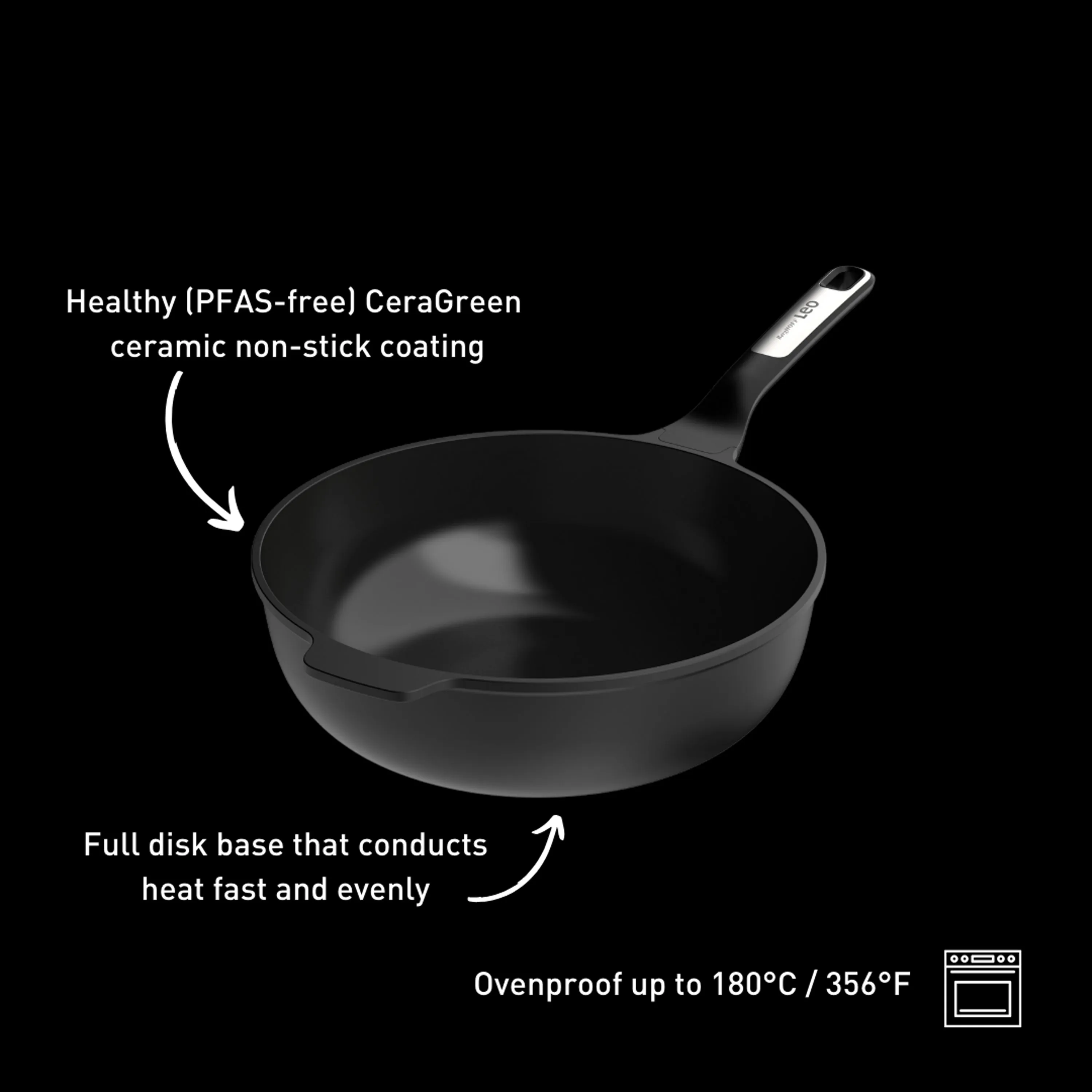 BergHOFF Leo Phantom Nonstick Ceramic 12" Wok Pan 5.3qt., Recycled