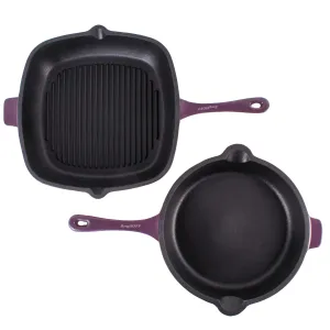 BergHOFF Neo 2pc Cast Iron 10" Fry Pan & 11" Grill Pan Cookware Set, Purple