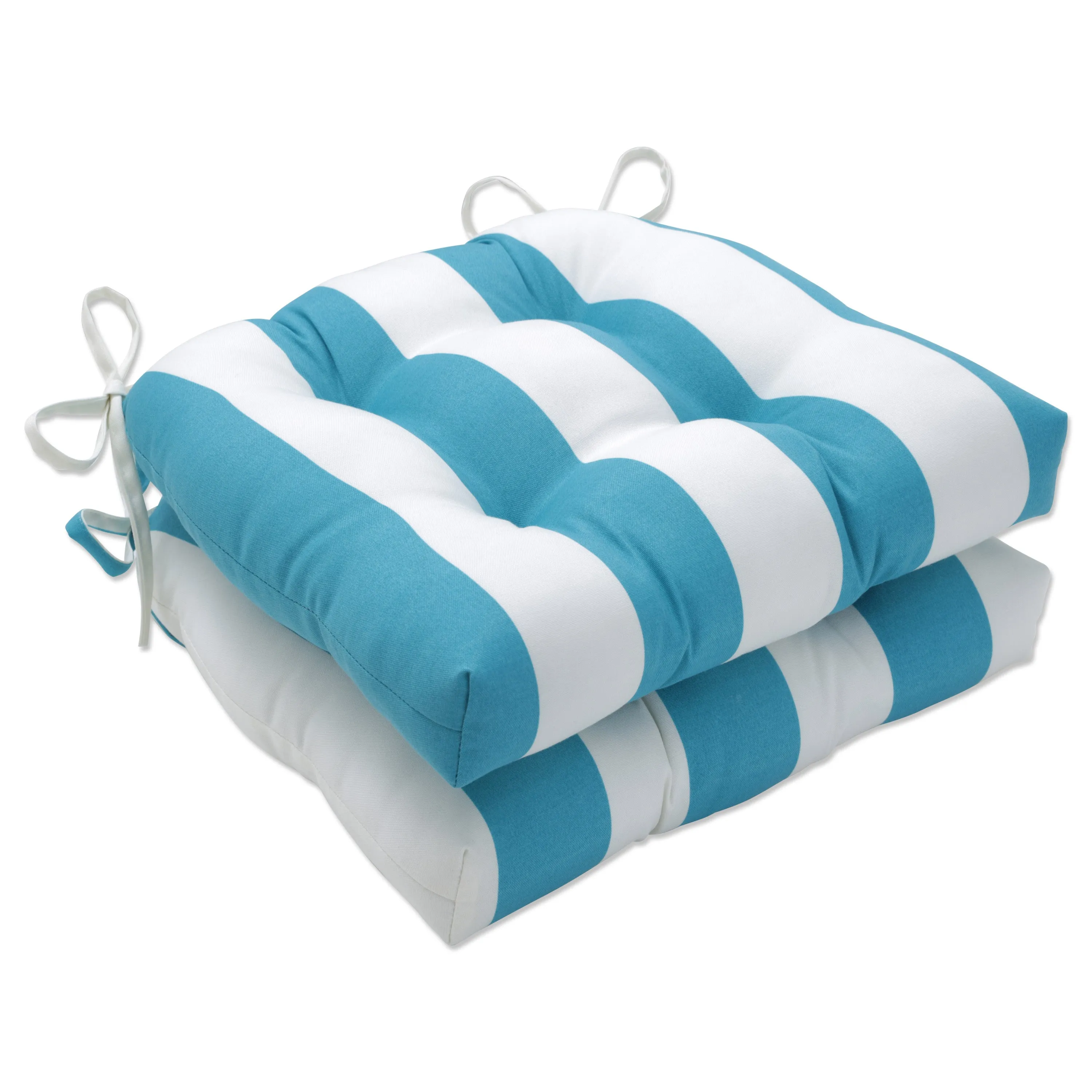 Cabana Stripe Turquoise Outdoor Deluxe Tufted Chairpad (Set Of 2)