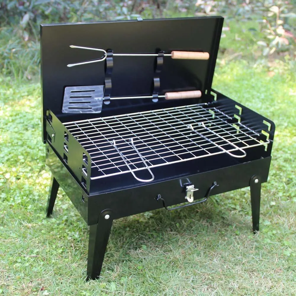 Foldable Briefcase Style Charcoal Barbecue and Tandoor Grill Barbeque Stand Fold and Go for Outdoor Picnic Camping and Travelling