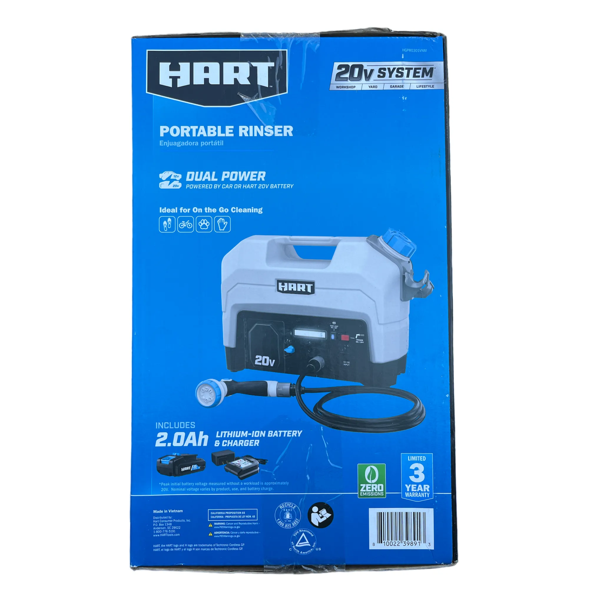 HART 20-Volt 50 PSI Rinser Kit, (1) 20-Volt 2Ah Lithium-Ion Battery