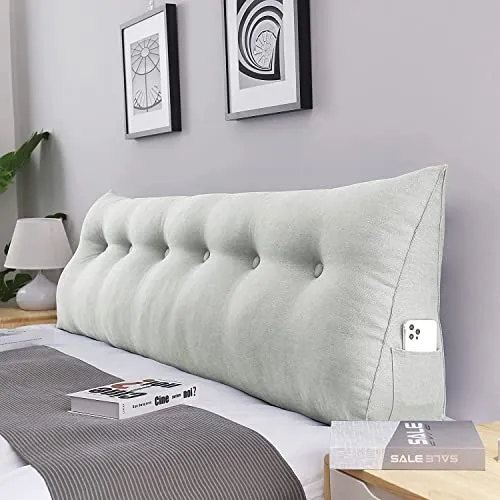 INDIDECOR 80561 Classic Decorative Bed Pillow Large Wedge Pillows Throw Headboard Back Support Body Lumbar Backrest Reading Linen Off White 180 cm x 21 cm x 50 cm