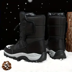 Men's Mid Calf Snow Boots, Winter Thermal Shoes, Windproof Hiking Boots With Fuzzy Lining